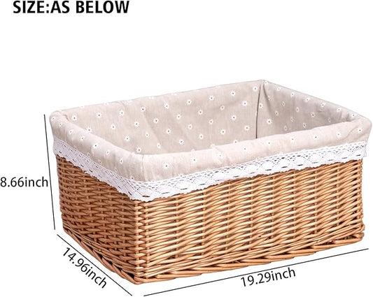 Natural Wicker Storage Rectangular Basket Hand Woven Storage Basket