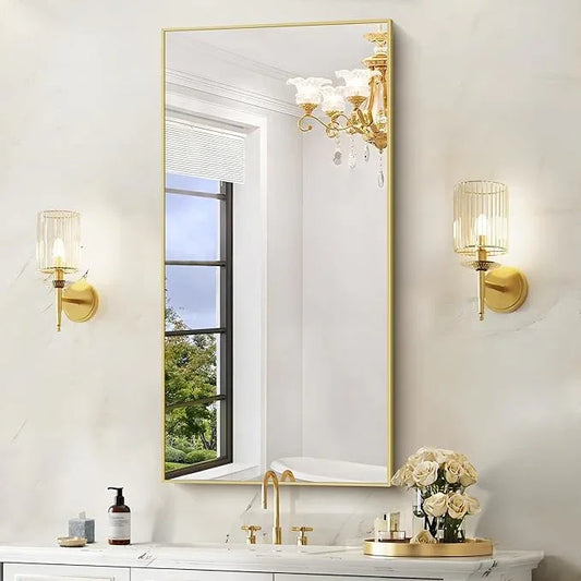 COFENY 48x24In Gold Bathroom Mirror for Wall, Brushed Gold Rectangle Mirrors with Metal Frame, Bathroom Rectangular Mirror Modern Wall Mirror for Bedroom Living Room, Hangs Horizontal or Vertical - ModernBath