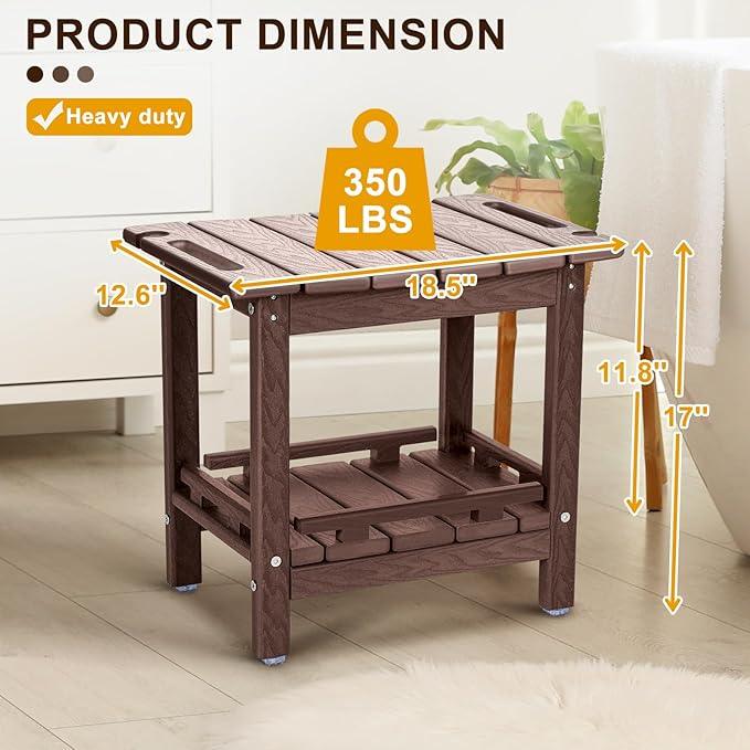 nalone Shower Bench, HDPE Shower Benches for Inside Shower, Small Shower Chair Seat for Shaving Legs with Storage Shelf & Handles, Indoor and Outdoor Use (Wood) - ModernBath
