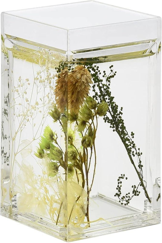 Locco Decor 4 Piece Acrylic Liquid 4D Floating Motion Bathroom Vanity Accessory Set Garden Botanic Green Plants Toothbrush Holder, Tumbler, Soap Dispenser, Soap Dish - ModernBath