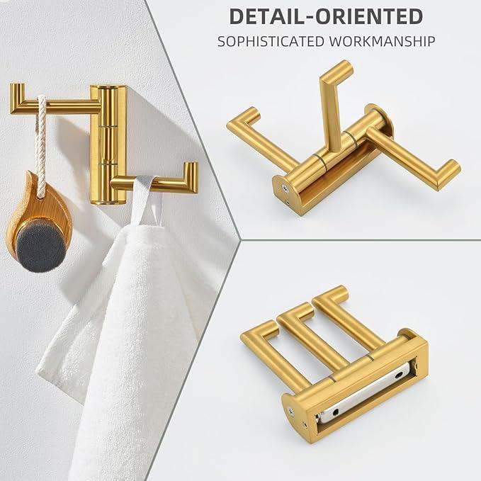 Angle Simple 3 Arms Towel Hook Brushed Dark Gold, 304 Stainless Steel Swivel Triple Towel Holder, Folding Bathroom Hook, Wall Mount - ModernBath