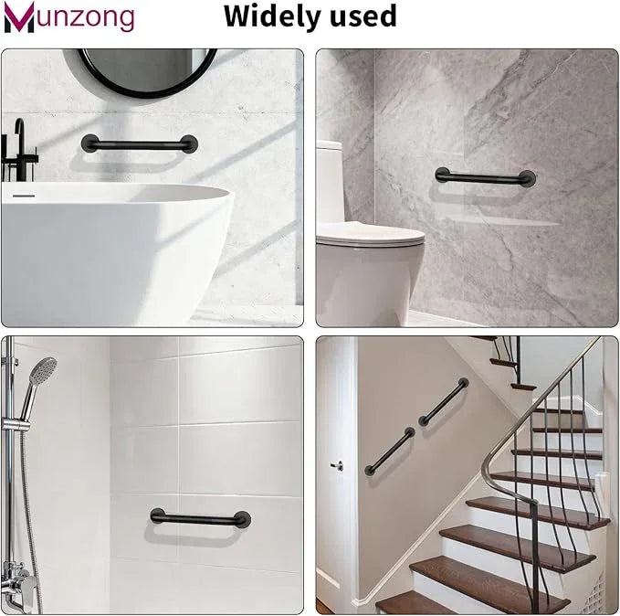 12 Inch Anti Slip Bathroom Grab Bar, 2 Pack Munzong Oil Rubbed Black Shower Grab Bar for Bathtubs, Knurled Handicap Balance Bar,Safety Hand Rail Support Elderly Senior - ModernBath
