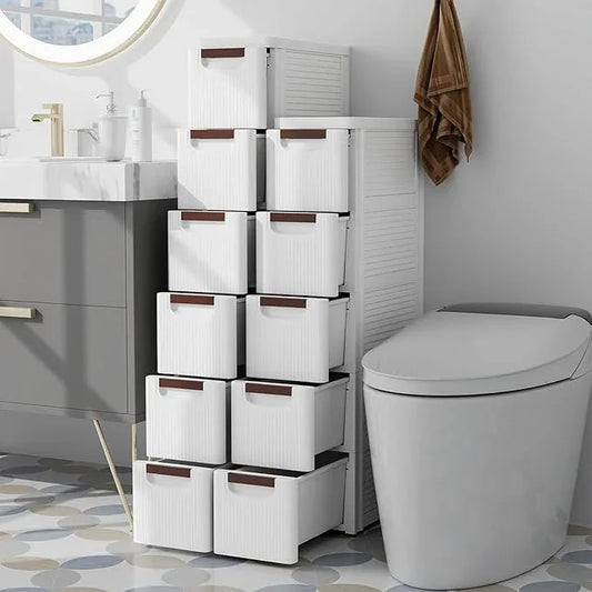 Giantex 5 Drawers Storage Cart, Narrow Plastic Dresser, Rolling Organizer Cart for Office Classroom Bedroom Bathroom Art Craft Supplies, Mobile Slim Utility Cart on Wheels (7.5"x16.5"x36") - ModernBath