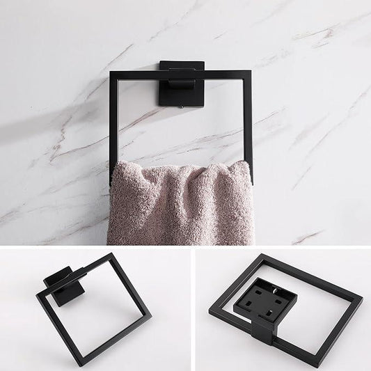 LANC Hand Towel Rings for Bathroom Wall Mount Matte Black Square Hand Towel Holder Command Towel Hanger for Bathroom Lavatory Towel Holder Stainless Steel Modern Towel Rack Hanger 2 Pack, A8896MB-P2 - ModernBath