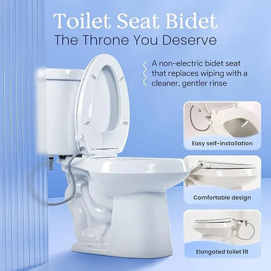 CLEAR REAR Elongated Bidet Toilet Seat – Non Electric Attachment for Toilets, Easy to Install Self Cleaning, Rear & Feminine Wash Nozzles, Adjustable Water Sprayer, Eco Friendly Hygienic Upgrade - ModernBath