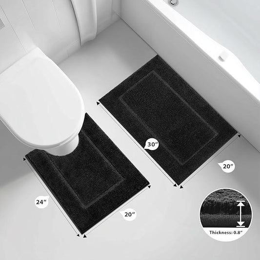 anllugs Bathroom Rugs U-Shaped 20" x 24", Non-Slip Extra Soft Absorbent Bath Rugs, Machine Washable Quick Dry Bath Mats for Toilet Base, Black - ModernBath