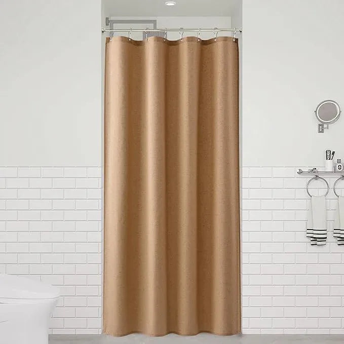 Naturoom Camel 48 Inch Shower Curtain - Stall Narrow Half Linen Ultra Thick Fabric Shower Curtain Set with Hooks, Boho Farmhouse Rustic RV Camper Bath Curtains for Bathroom, 48x72 - ModernBath