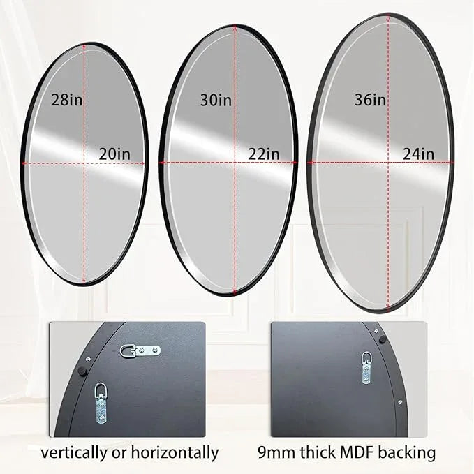 POZINO Oval Beveled Mirror, 24"x36" Bathroom Vanity Mirror for Over Sink, Matte Black Modern Rounded Wall Mirror for Living Room Entryway Bedroom Hallway Fireplace, Hangs Horizontal Or Vertical - ModernBath