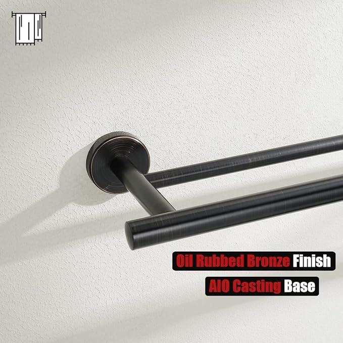 JQK Double Towel Bar Oil Rubbed Bronze, 19 Inch 304 Stainless Steel Thicken 0.8mm Towel Rack Bathroom, Towel Holder ORB Wall Mount, Useable Length 16 Inch, TB100L16-ORB - ModernBath