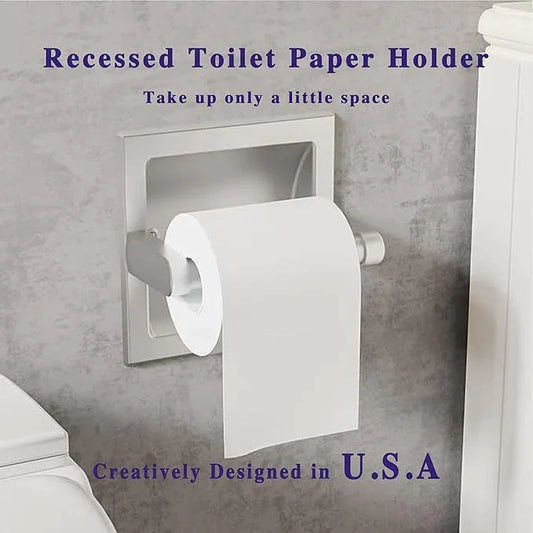 Brushed Nickel Recessed Toilet Paper Holder, Contemporary Hotel Style Pivoting in Wall Toilet Paper Holder - Recessed Toilet Tissue Holder, Regular Roll - ModernBath
