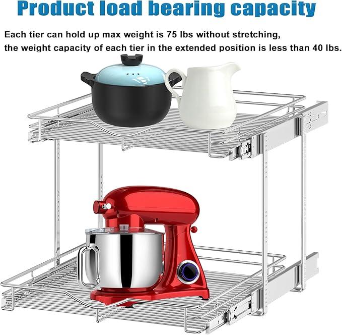 DINDON Pull Out Cabinet Organizer (22-1/2" W x 21-1/2"D), Cabinet Pull Out Shelves, 2 Tier Pull Out Drawers for Kitchen Cabinets, Wire Basket Slide Out Shelf, Pot and Pan Organizer - ModernBath