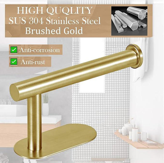 Toilet Paper Holder - Self Adhesive Toilet Paper Holder Wall Mount for Bathroom, SUS 304 Stainless Steel Command Strip Toilet Paper Roll Holder Stick On Wall, No Drilling - Brushed Gold(2 Pcs) - ModernBath