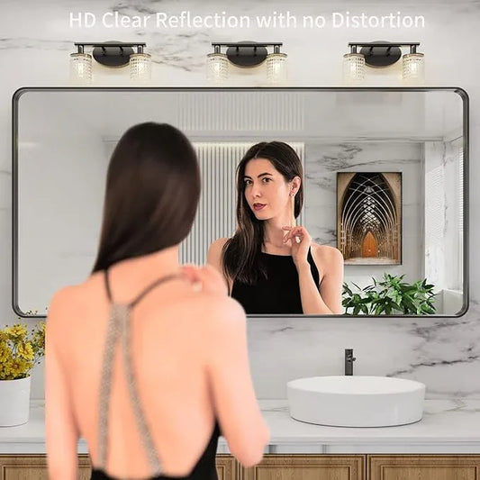 LOAAO Black Metal Framed Bathroom Mirror for Wall, Large 72X32 Inch Rounded Rectangle Mirror, Matte Black Bathroom Vanity Mirror Farmhouse, Anti-Rust, Tempered Glass, Hangs Horizontally or Vertically - ModernBath
