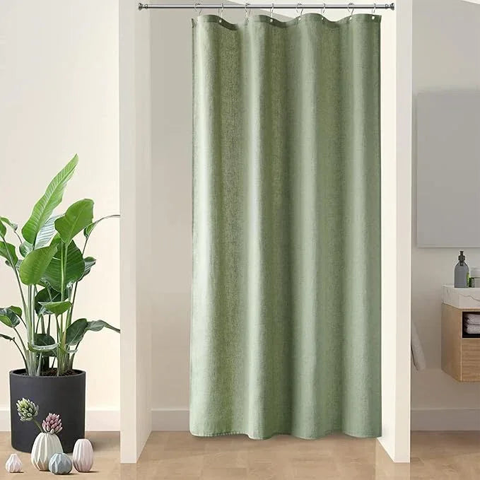 Naturoom 42 Inch Shower Curtain - Stall Narrow Half Green Linen Ultra Thick Fabric Shower Curtain Set with Hooks, Boho Farmhouse Rustic RV Camper Bath Curtains for Bathroom, Sage Green, 42 x 72 - ModernBath
