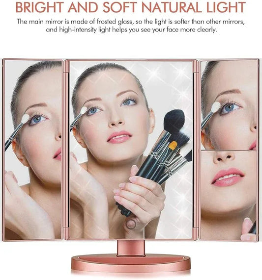 Infitrans Trifold Makeup Mirror Vanity Mirror with Lights,1X 2X 3X Magnification,Touch Control,Adjustable Rotation,Dual Power Supply,Portable Travel Cosmetic Mirror,Birthday Gifts for Women,Teengirls - ModernBath