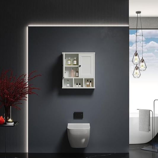 WPC Bathroom Cabinet Wall Mounted,with Adjustable Shelf,Wall Cabinet Shelf for Bathroom and Laundry, White