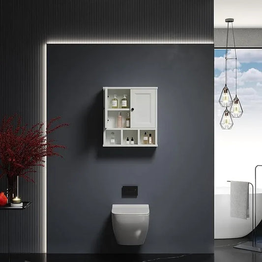 WPC Bathroom Cabinet Wall Mounted,with Adjustable Shelf,Wall Cabinet Shelf for Bathroom and Laundry, White - ModernBath