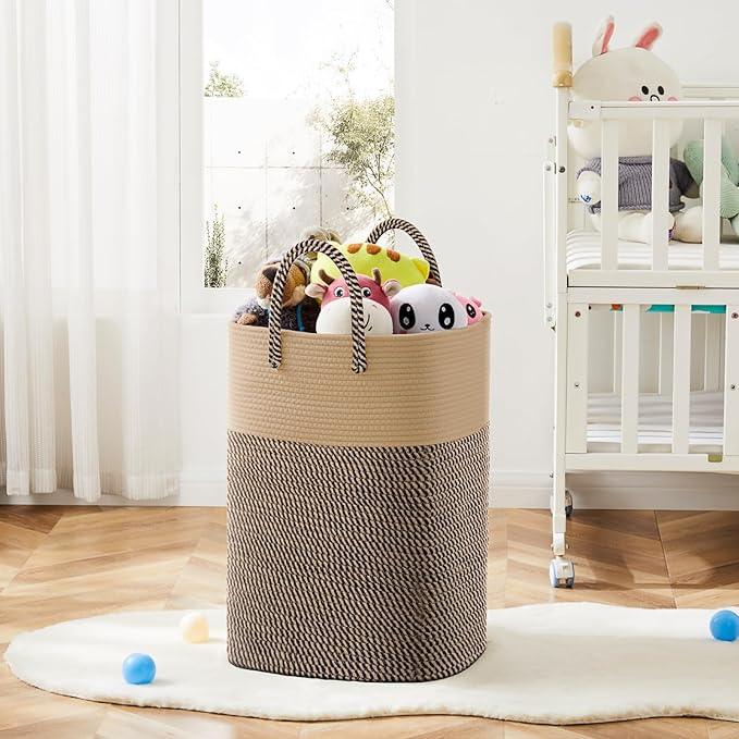 Laundry Basket,Woven Cotton Rope Laundry Hamper,Versatile Storage for Dirty Clothes,Baby Toys,and Blankets in Bathroom, Nursery,and Living Room (Jute, 40L) - ModernBath