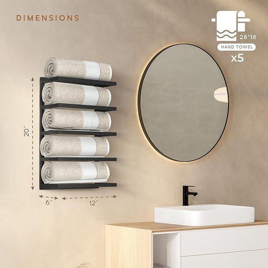 Modern Tiered Towel Rack - Wall-Mounted Metal Towel Shelf for Bathroom, Space-Saving Storage for Towels, Organizers, and Home Decor (Black, 5-Tier) - ModernBath