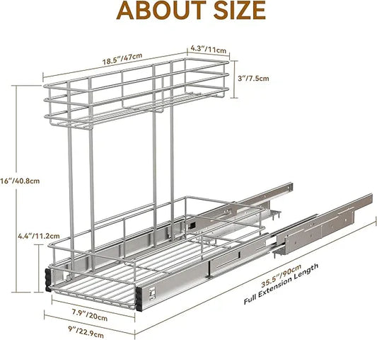 Under Sink Organizer 2 Packs, Pull Out Cabinet Organizer 2 Tier, Under Sink Slide Out Organizer Chrome Plated, Under Kitchen Bathroom Sink Organizer, Pantry Cabinet Closet Organization Rack, 9"W X19"D - ModernBath
