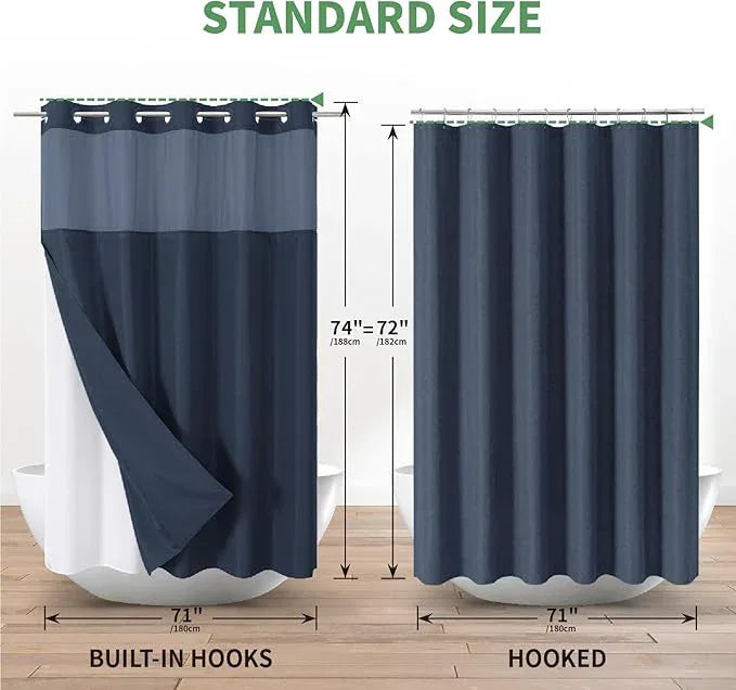 eachope No Hook Shower Curtain with Snap-in Fabric Liner Set,Slub Textured Fabric Shower Curtains for Bathroom,Hotel Style Modern Shower Curtain,Water Repellent & Washable,71x74(72),Navy Blue - ModernBath