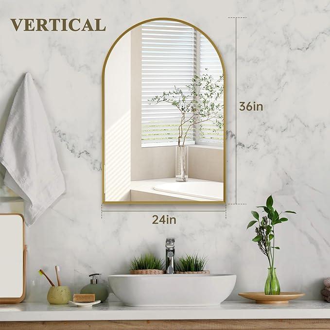 Minuover Arched Wall Mirror for Bathroom, 24"x36" Gold Mordern Metal Frame for Entryway Living Room Bedroom Wall Decor - ModernBath