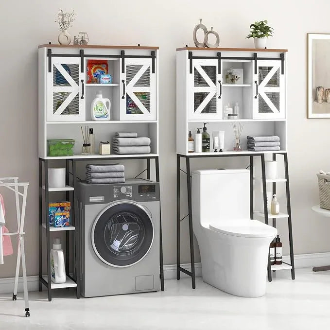 Vabches Over The Toilet Storage Cabinet, Farmhouse Storage Cabinet Over Toilet with Sliding Barn Door,Home Space-Saving Toilet Rack, for Bathroom, Restroom, Laundry White - ModernBath