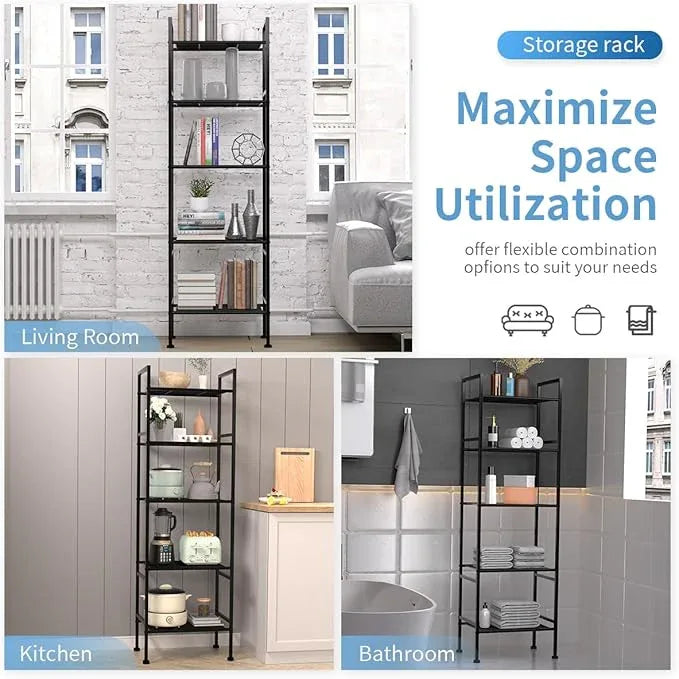 5-Tier Wire Shelving Metal Rack Shelves, Standing Storage Shelf Units Flat for Laundry Bathroom Kitchen Pantry Closet Organization (Black, 16.9" L x 12.2" W x 53.4" H) - ModernBath