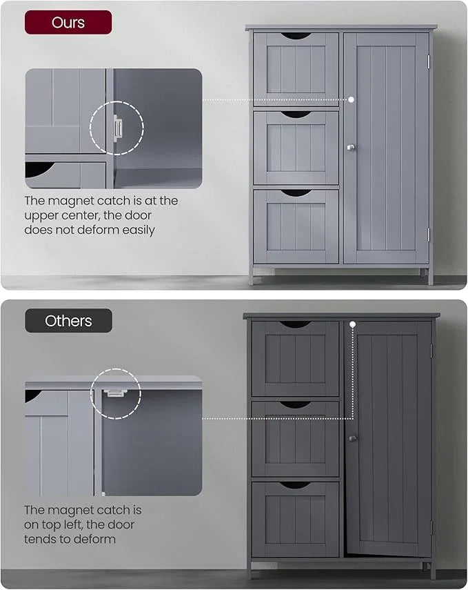 VASAGLE Floor Storage Cabinet, Freestanding Storage Unit with 3 Drawers, 1 Adjustable Shelf, for Bathroom Living Room Dining Kitchen, 11.8 x 23.6 x 31.5 Inches, Dove Gray UBBC049G02 - ModernBath