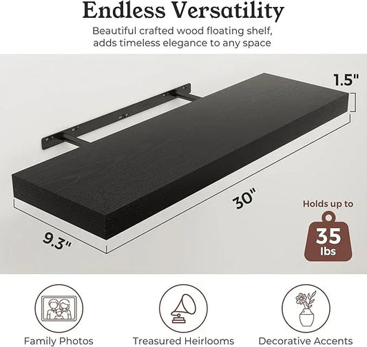 Floating Shelves for Wall, Wall Mounted Rustic Wood Shelves for Bathroom, Bedroom, Living Room, Kitchen, Hanging Shelf for Books/Storage/Room Decor (Black, 30") - ModernBath