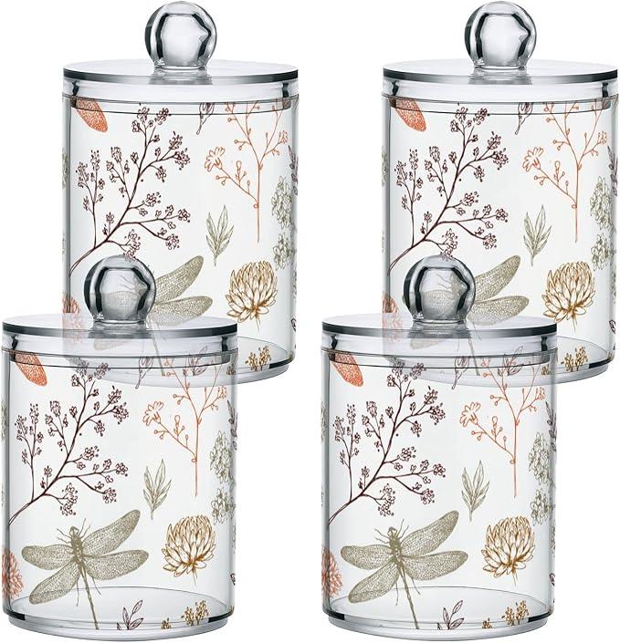 BOENLE 2 Pack Qtip Holder Organizer Dispenser Dragonfly Pattern Bathroom Storage Canister Cotton Ball Holder Container for Cotton Swabs/Pads/Floss - ModernBath
