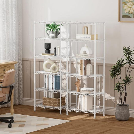 SINGAYE 6 Tier Shelf Adjustable Storage Wire Shelving Unit Metal Shelves Standing Closet Bathroom Organizers Pantry Kitchen Garage Laundry Room Organization Home Rack 12" D X 22" W X 69.5" H White - ModernBath