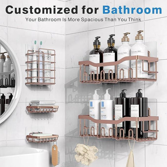 EUDELE 5-Pack Rustproof Stainless Steel Shower Caddy – No Drill Adhesive Bathroom Organizer with Large Capacity, Spacious Shower Shelves for Inside Shower, Kitchen & Home Decor Storage-XL Size - ModernBath