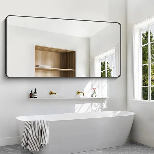 BONEWEI 72x36 inch Large Bathroom Mirror,Black Rectangle Mirror,Wall Mounted Bathroom Frame Vanity Mirror with Round Corner for Bedroom Living Room,Entryway Hangs Horizontal or Vertical - ModernBath