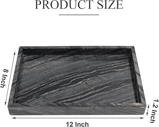 Natural Marble Tray for Bathroom, Genuine Ancient Wood Grain Marble Vanity Tray, Luxury Stone Trays for Dresser, Home Decor, Kitchen, Non-Resin/Non-Ceramic, 12"x 8", Ancient Wood Grain - ModernBath