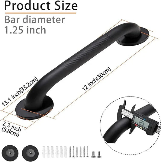 Rackickyer Shower Grab Bar, 2 Pack 12 Inch Black Bathroom Grab Bar, 1.25" Diameter 304 Stainless Steel Anti-Slip Grab Bars for Bathtubs and Showers, Handicap Shower Grab Bar for Seniors Elderly - ModernBath