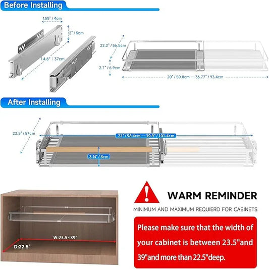 Pull Out Cabinet Organizer, Heavy Duty Steel Metal Roll Out Shelves for Kitchen Cabinets, Adjustable Cabinet Pull Out Shelves For Cabinets Capacity Heavy Duty Caddy, 23~39.8"W x 22.5"D. 2Pack - ModernBath