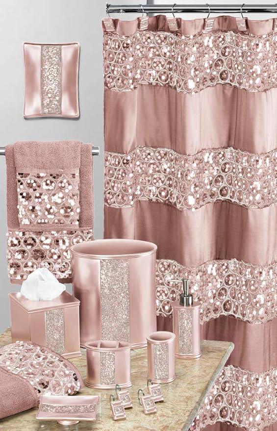 Zahari Home 4pc Sinatra Stylish Bathroom Accessories Set Liquid Soap Dispenser, Tumbler, Tooth Brush Holder and Soap Dish Modern Classic Luxury Decor Bling Mosaic Glass Blush Bathroom Accessories - ModernBath