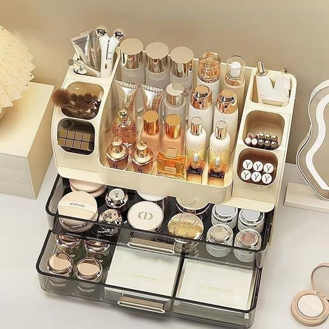 Makeup Organizer with Drawers for Vanity,Bathroom Countertop Organizer with Brushes Holder,Skincare Storage Organizer,Perfect Cosmetic Display Case for Skincare,Lipstick and Beauty Essential (Cream) - ModernBath