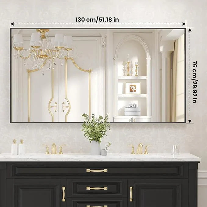 LOAAO Black Bathroom Mirror 50"X30" for Wall, Rectangle Bathroom Vanity Mirror, Tempered Glass, Hangs Vertically or Horizontally, Easy to Install, Modern Design - ModernBath
