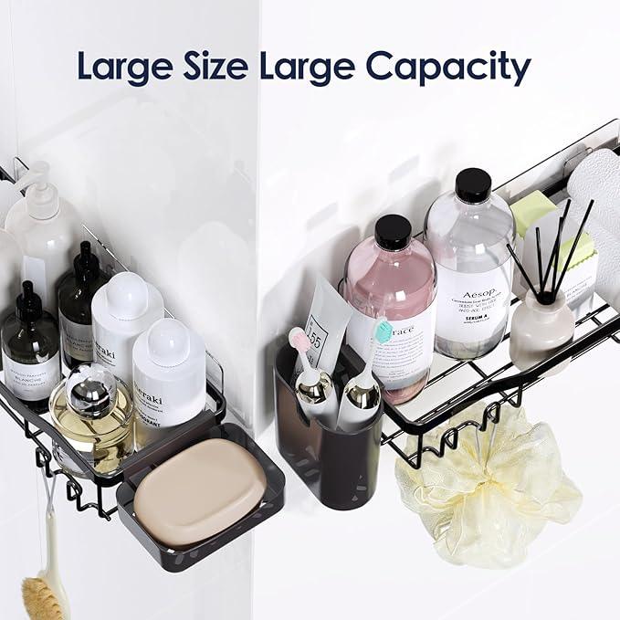 Shower Caddy Adhesive Shower Organizer 7-Pack, Rustproof Stainless Steel Bathroom Shelves, Large Capacity No-Drill Rack Storage Accessories with Soap Dish Toothbrush Holder &24 Hooks Home Decor - ModernBath