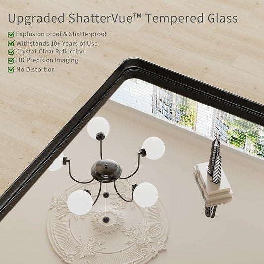 Koonmi Black Bathroom Mirror for Wall, 30x71 Inch Matte Metal Deep Framed Rounded Corner Wall Mirror, Shatterproof Tempered Glass for Farmhouse Bedroom Entryway, Vertically or Horizontally - ModernBath