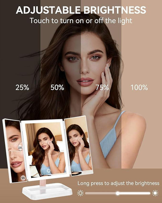CALEPOP Vanity Mirror with Lights, Makeup Mirror 1X, 2X, 3X Magnification, Trifold 9" L x 14" W, Large Vanity Desk Mirror,Valentine‘s Gift for Wife, Mom, Her - Gift for Girlfriend, Women & Teens - ModernBath