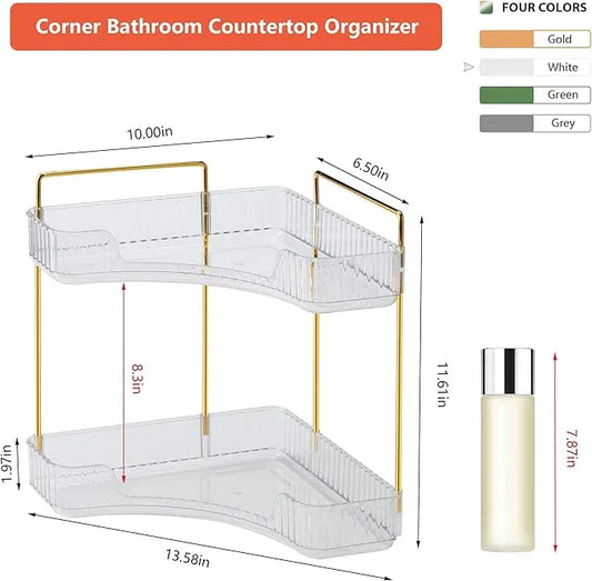 Weidace Corner Bathroom Counter Organizer Bathroom Countertop Shelf Makeup Organizer for Vanity Perfume Tray for Corner Storage (2 Tiers, White) - ModernBath
