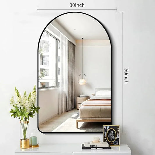FORBATH Arched Mirror 30x50 Inch, Black Bathroom Mirror Wall Mounted Modern Black Aluminum Alloy Frame Decor Large Dresser Mirror for Bedroom Living Room Entryway, Hanging or Leaning Against Wall - ModernBath