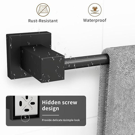 4 Pieces Matte Black Bathroom Hardware Accessories Set, 16 Inch Bath Towel Holder Sets with Toilet Paper Holder, Stainless Steel Towel Racks for Bathroom Wall Mounted - ModernBath