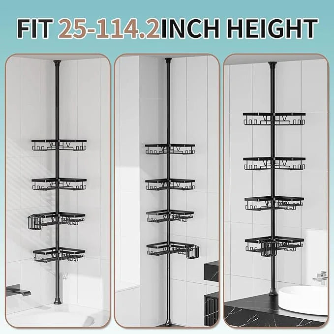 KEGII Shower Caddy Corner Tension Pole with Toothbrush Holder - Adjustable Corner Shower Organizer with Tooth Brush Holder, No Drilling Rustproof Bathroom Shelf Storage Rack, Fits 25-114.2 Inch - ModernBath