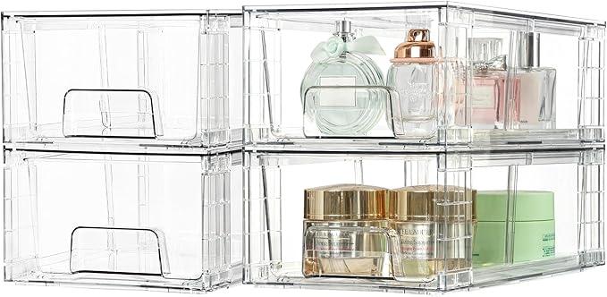 Vtopmart 8 Pack Stackable Storage Drawers,Clear Acrylic Drawer Organizers with Handles, Easily Assemble Containers for Fridge, Bathroom,Kitchen Undersink,Cabinet,Pantry Organization and Storage - ModernBath