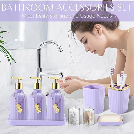 WSBArt 17PCS Bathroom Accessory Set Bathroom Set Purple Bathroom Accessories,Toilet Brush, Trash Can, Qtip Holder Dispenser& 3PCS Soap Dispenser - ModernBath