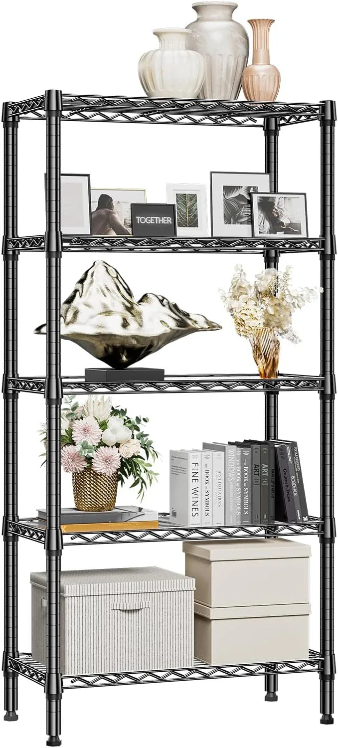 1250 lbs 5 Tier Shelf Metal Storage Shelves Shelving Wire Rack Heavy Duty Closet Organizers for Garage Kitchen Bathroom Laundry Black 13.8" D x 29.5" W x 59.5" H - ModernBath